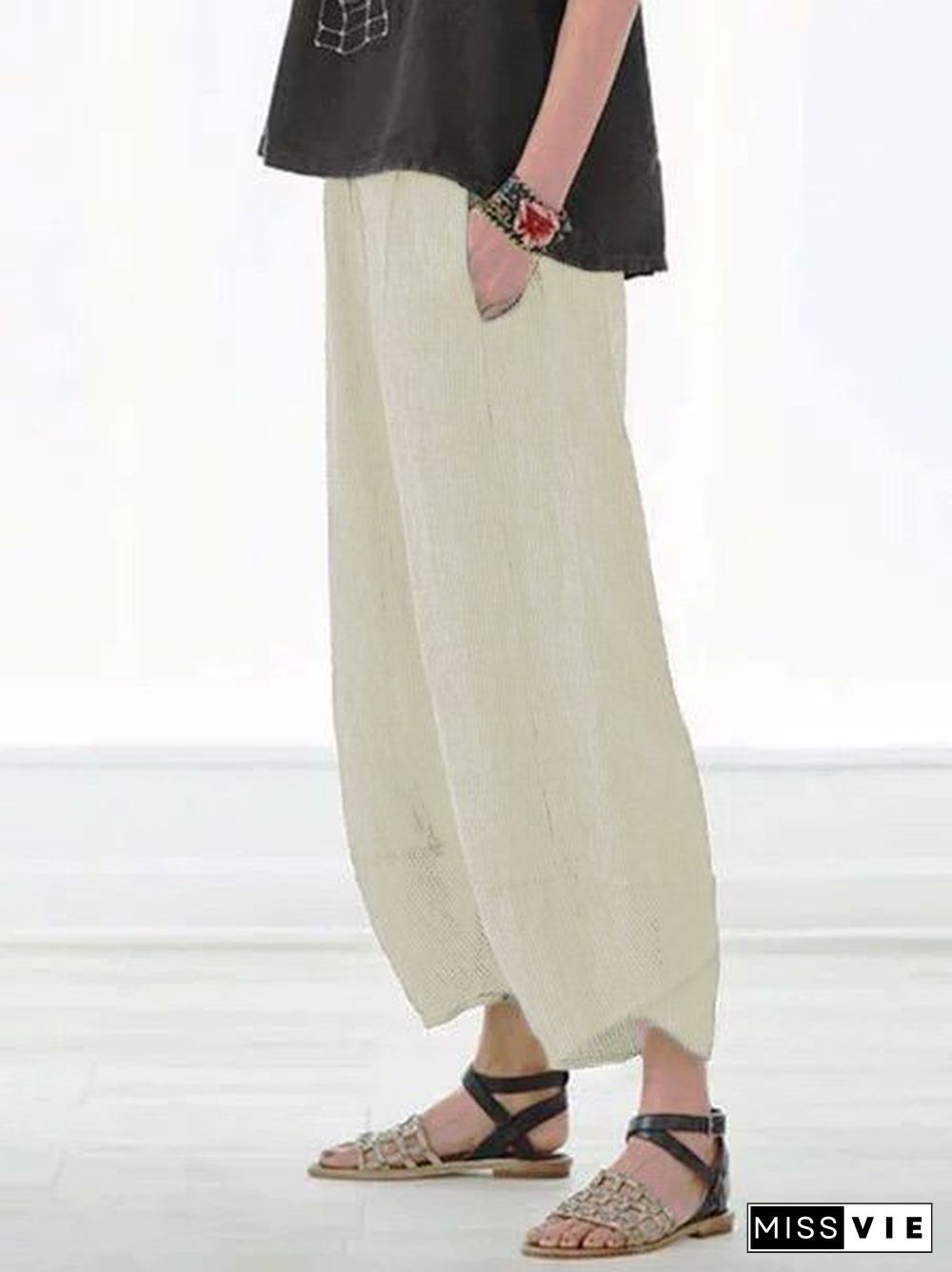 Summer Pockets Striped Casual Capri Pants