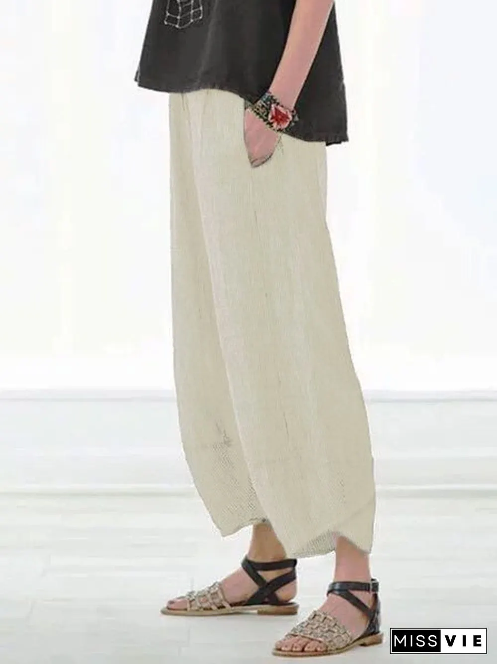 Summer Pockets Striped Casual Capri Pants