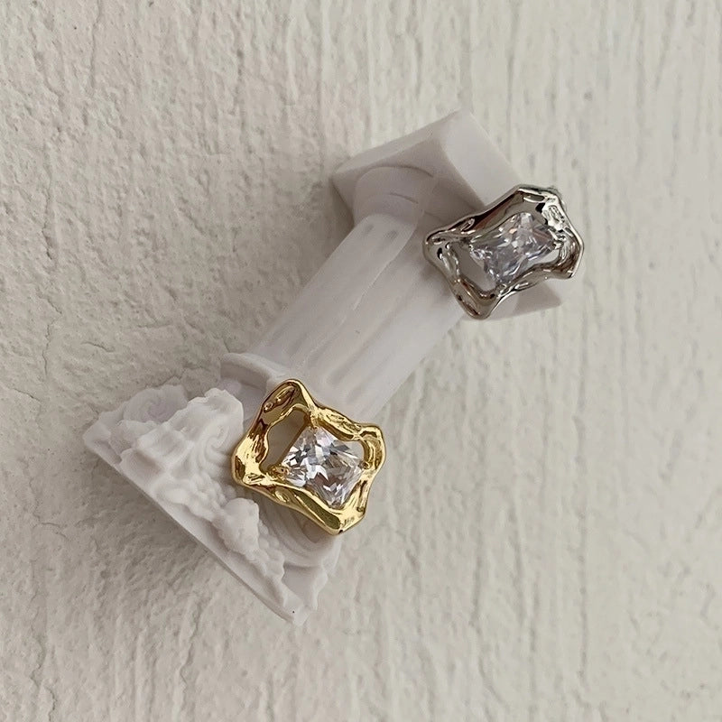 1 Pair Retro Geometric Plating Inlay Brass Zircon Gold Plated Ear Studs