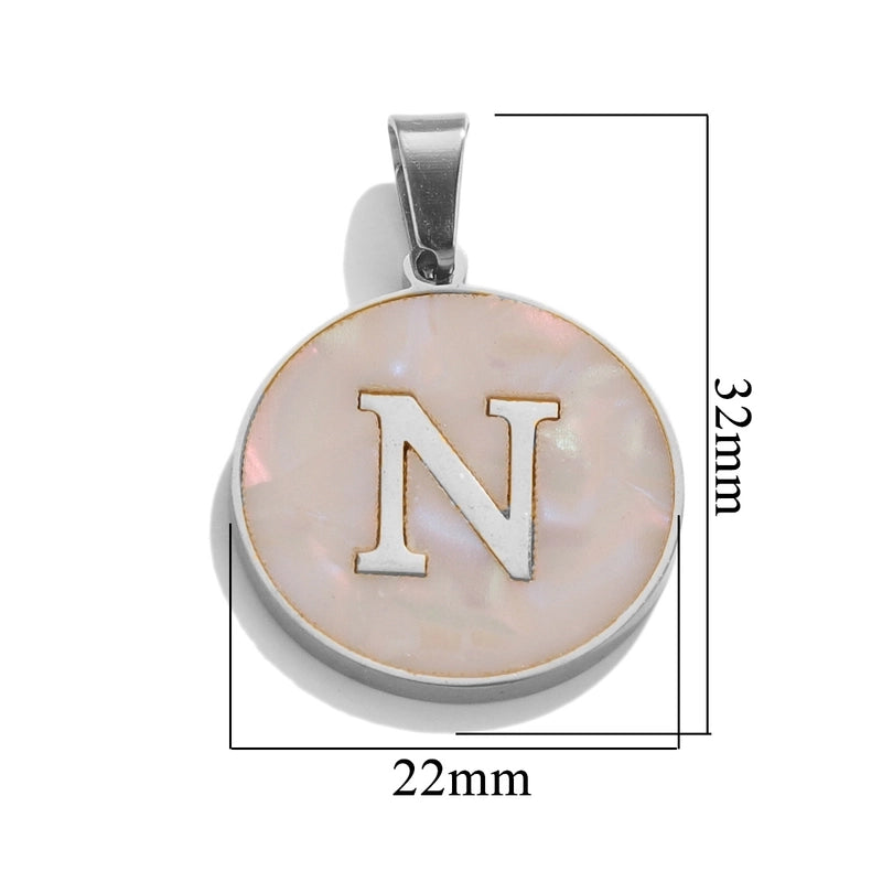 5 Pcs/package Minimalist Round Letter Stainless Steel Plating Inlay Pendant Jewelry Accessories