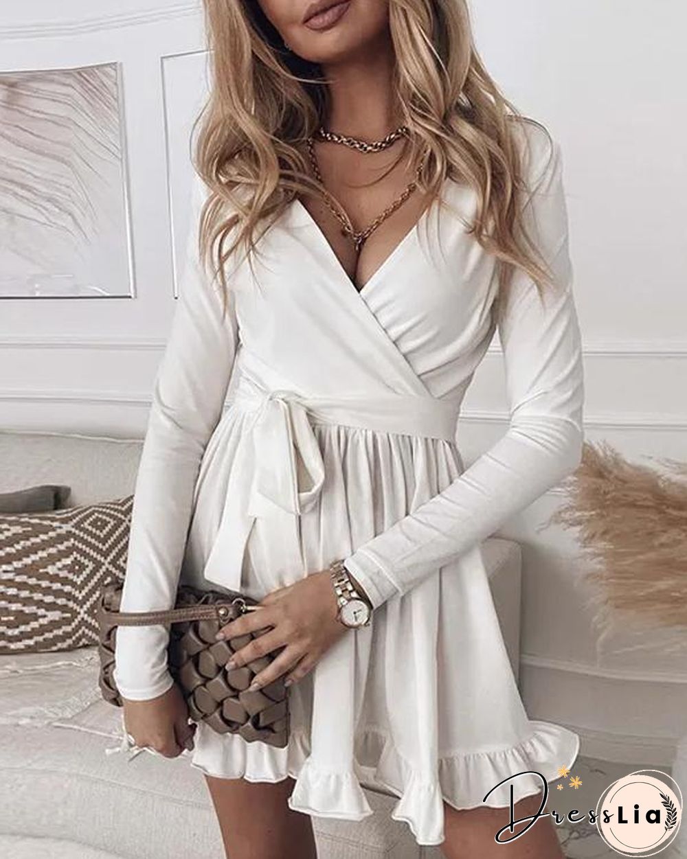 Rolid Ruffle Wrap Mini Dress