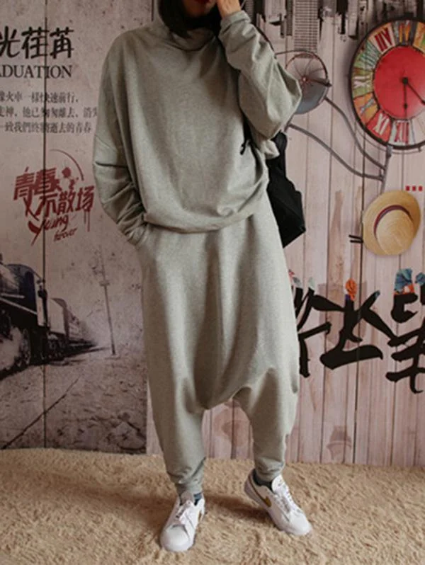 Light Gray Casual Solid Hoodie&Pants Suits