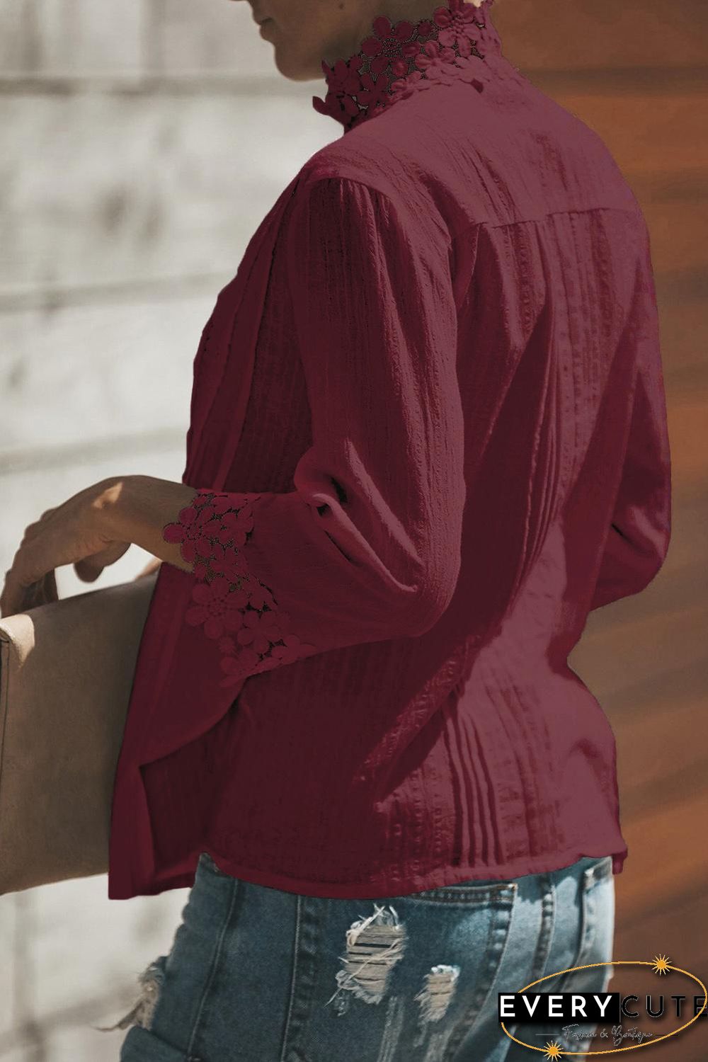 Red Sweet Mary Crochet Lace Top