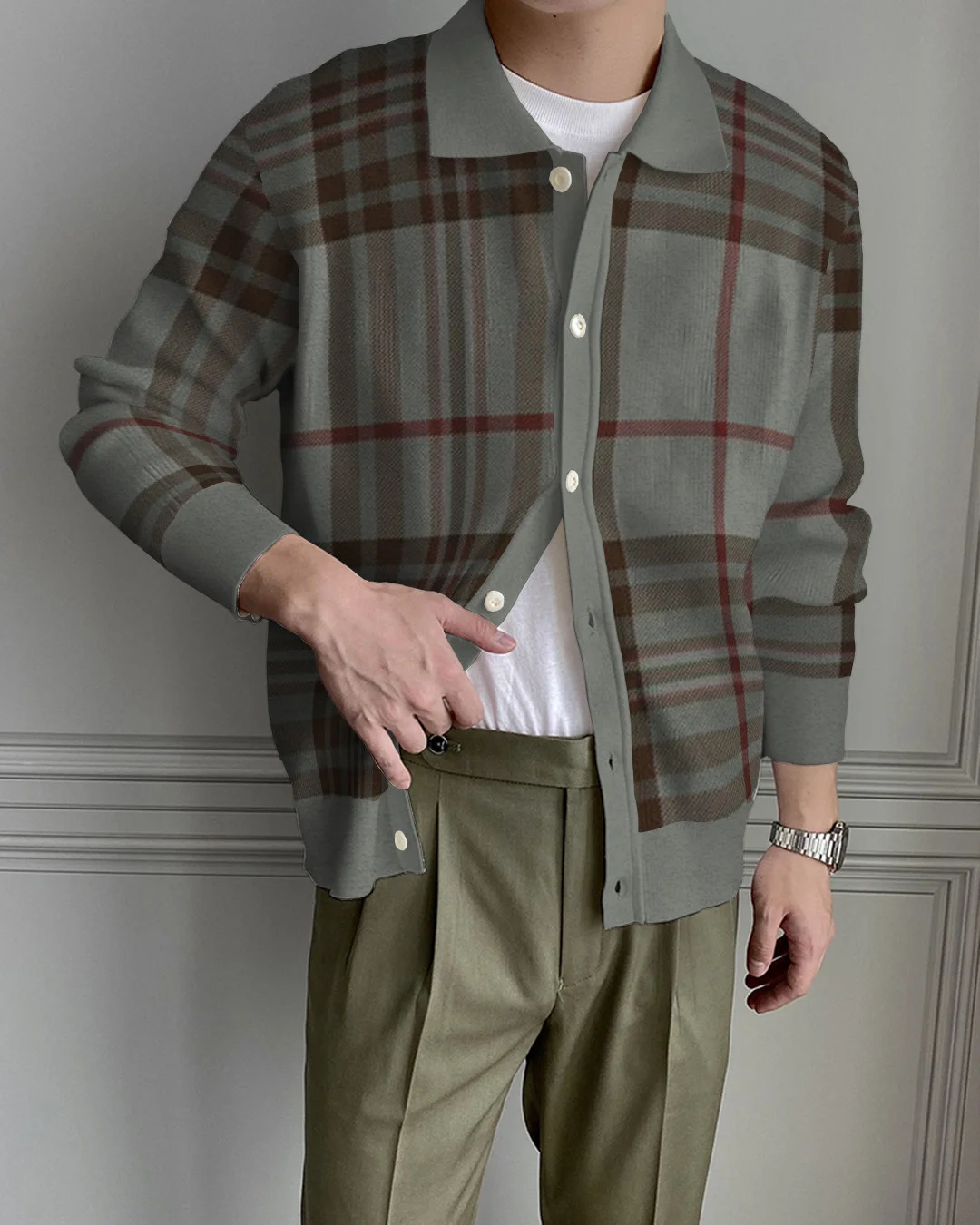 Men's Lapel Knitted Sweater Cardigan 114b