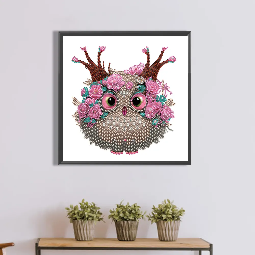 Special Shape Diamond Painting 30*30cm - Owl With Flowers