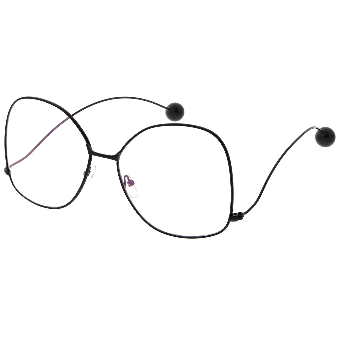 Oversize Butterfly Thin Curved Metal Arms Ball Accents Clear Flat Lens Glasses 63mm