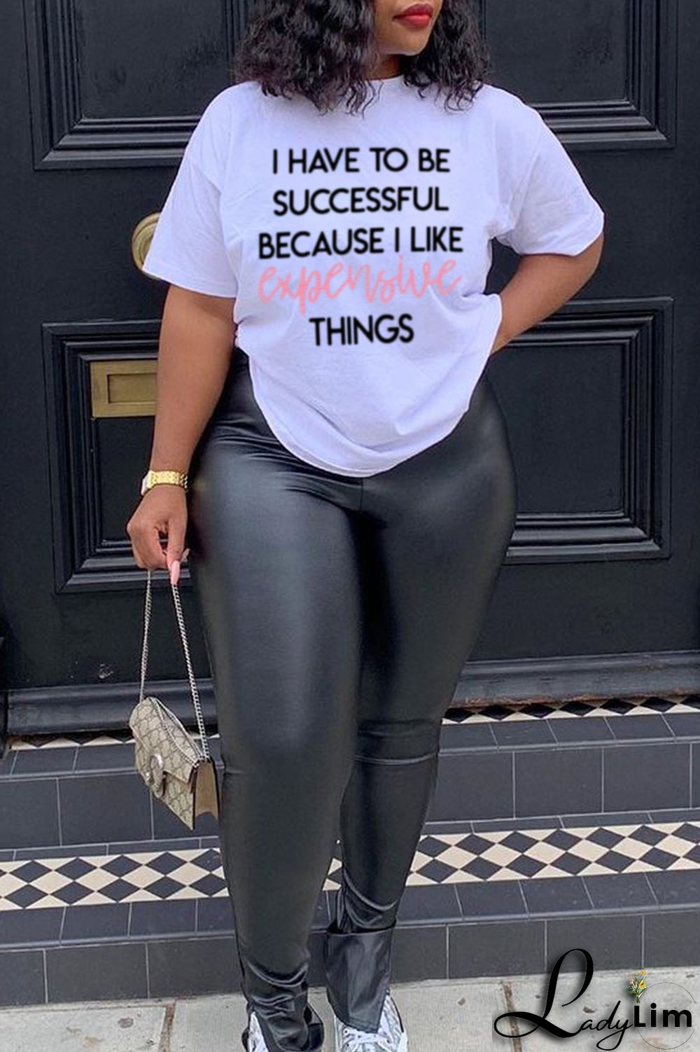 White Fashion Street Print Patchwork Letter O Neck T-Shirts