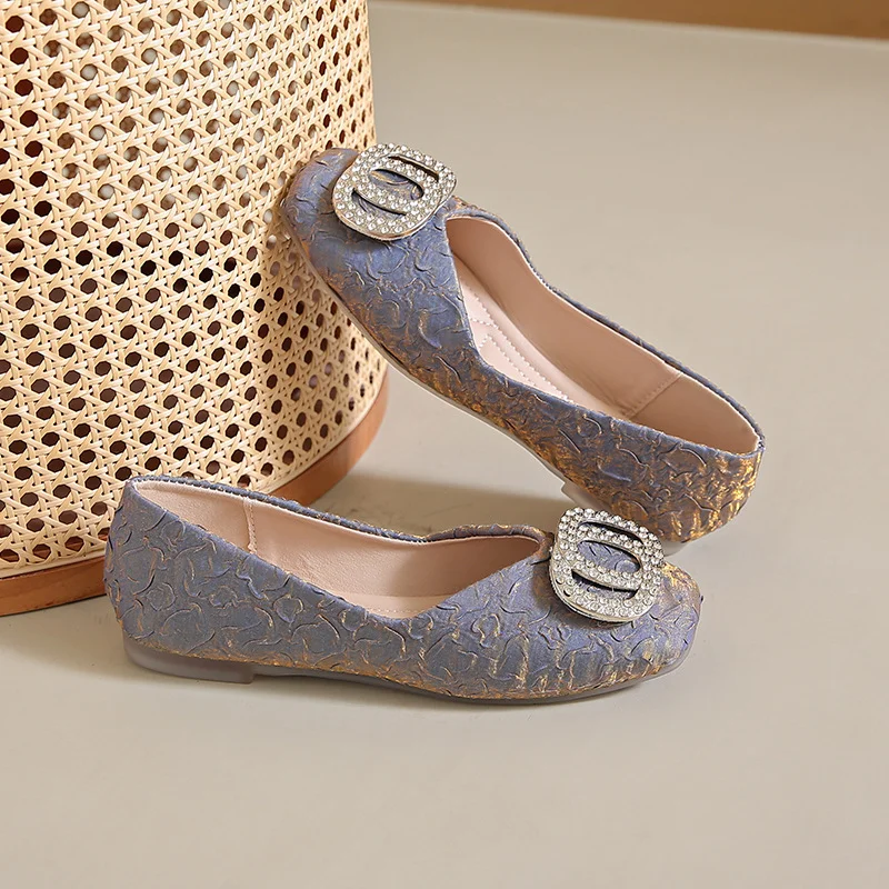 Yyvonne Water Drill Shallow Mouth Single Shoes Women's Head Flat-Soled Single Shoes Women's Spring New Folds Comfortable Soft Bean Bean Shoes