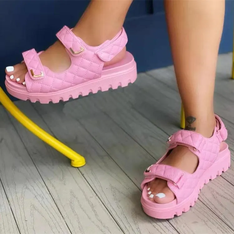 Women's Casual Solid Color Round Toe Mid Heel Low Top Sandals