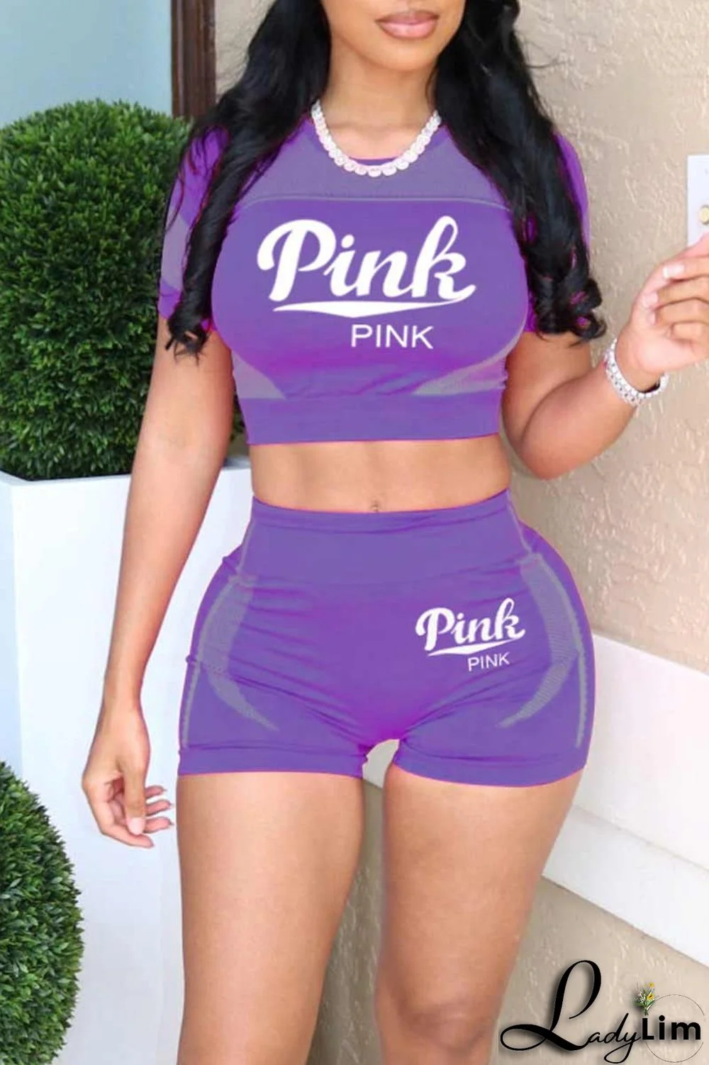 Black Casual Sportswear Print Patchwork O Neck Short Sleeve Two Pieces