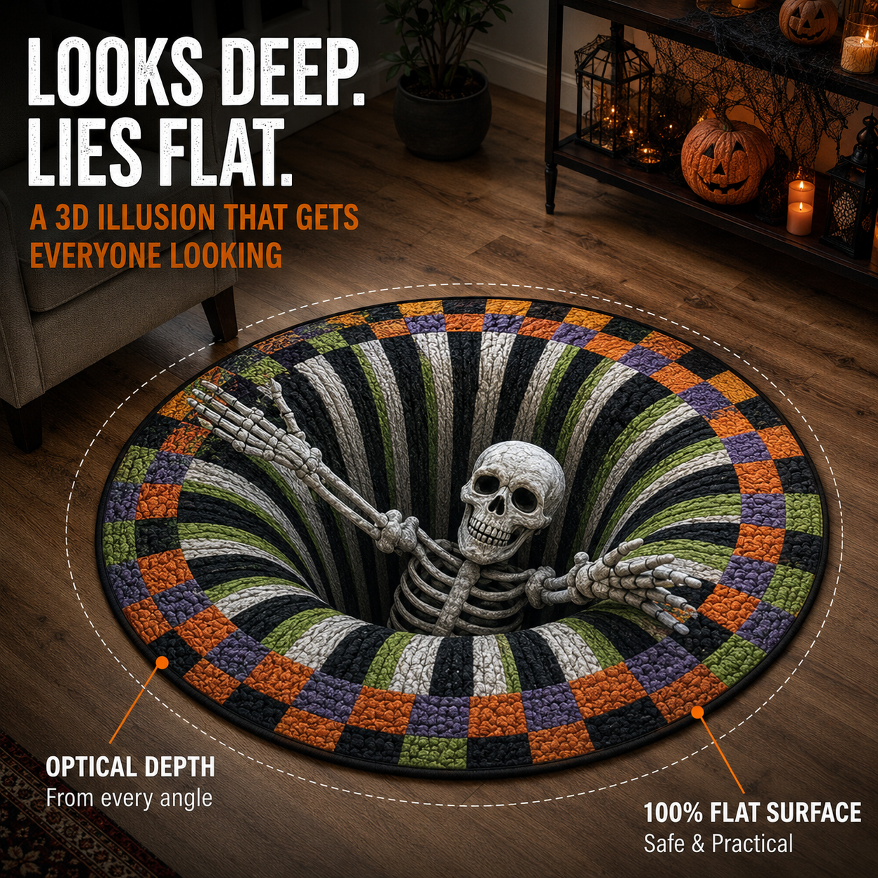 Large size illusion mat placed inside bedroom side