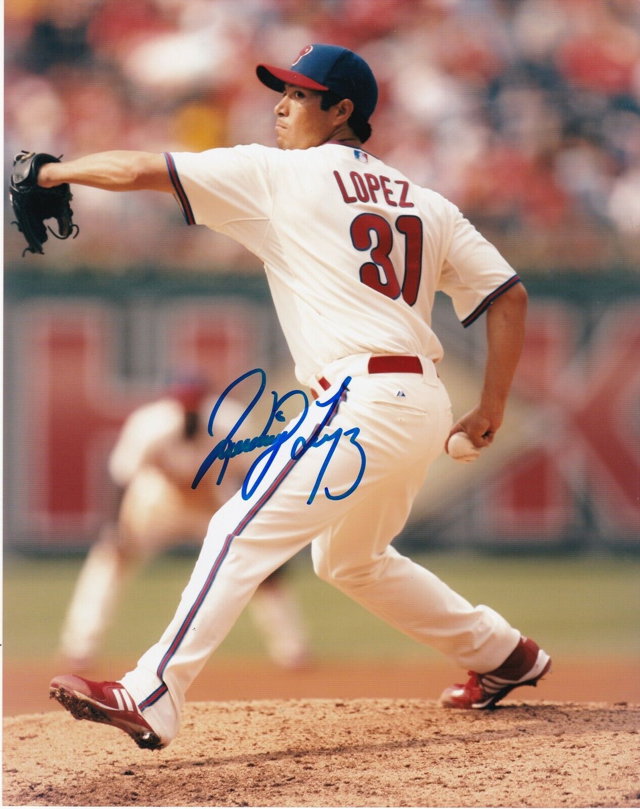 RODRIGO LOPEZ PHILADELPHIA PHILLIES ACTION SIGNED 8x10