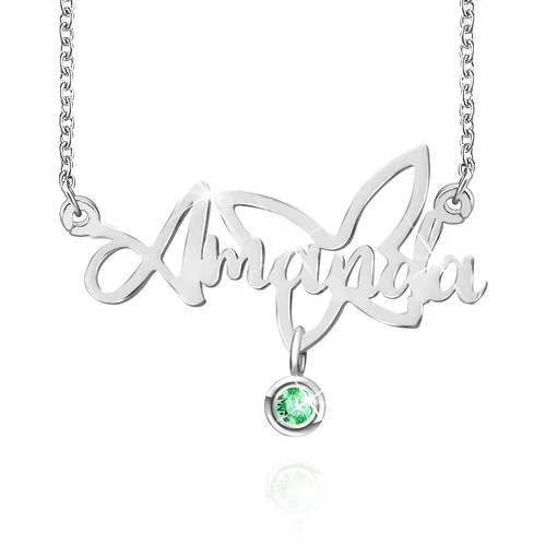 Personalized Butterfly Name Necklace With Birthstone