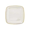 10 Pack | 7" Clear with Gold Rim Square Plastic Dessert Party Plates, Disposable Appetizer Salad Plates