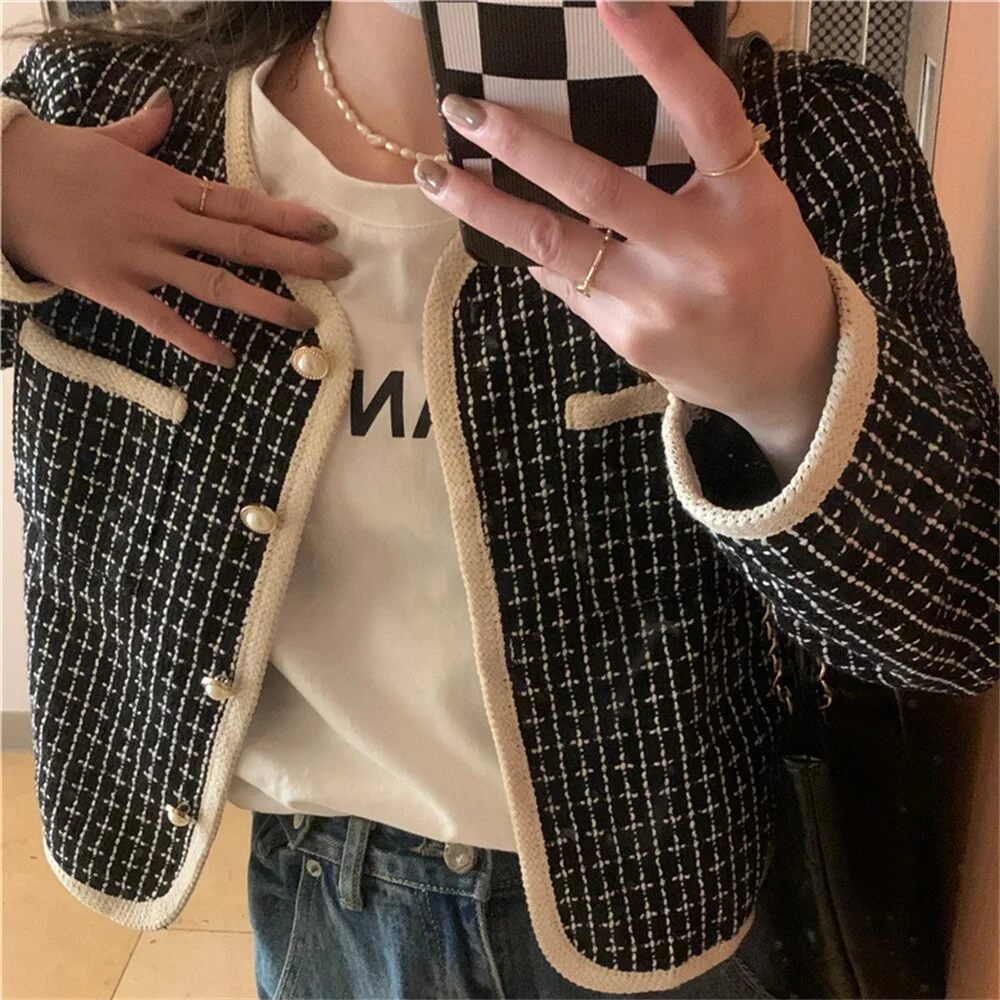 Jangj Alien Kitty Korean All Match Women Coats Plaid Elegant Chic 2022 Spring OL Work Wear Hot Casual New Fashion Slim-Fit Jackets