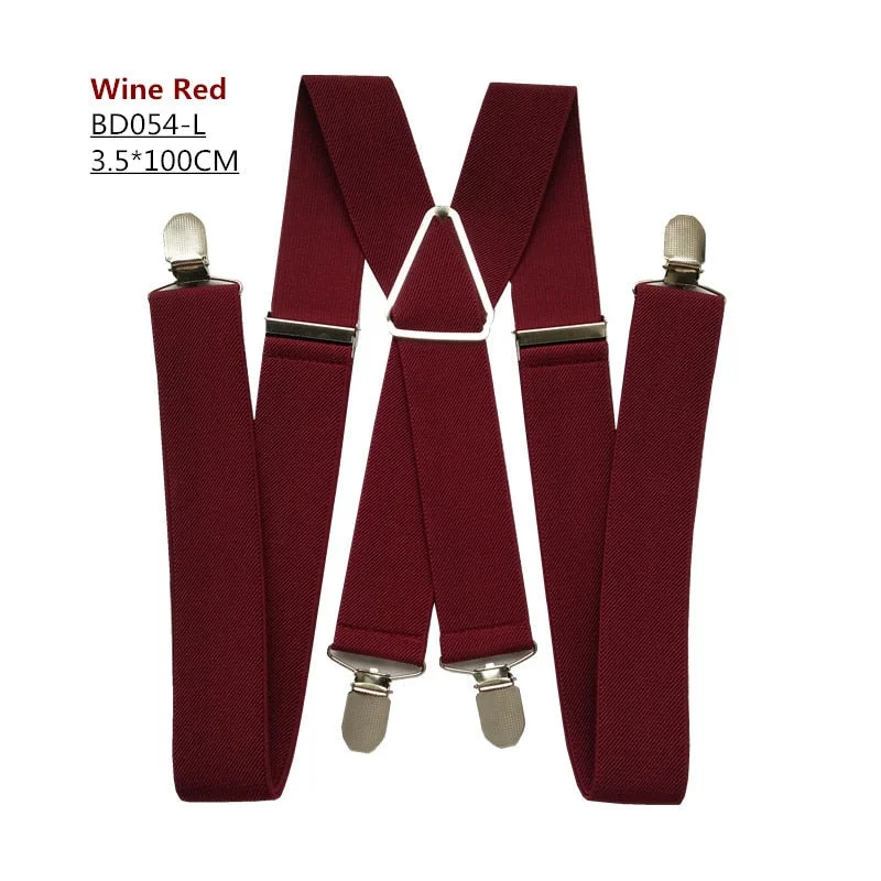 Inongge Plus Size Wine Red Men's Suspenders 3.5 cm Width Adjustable Elastic X Back Suspender Clips on Pants Braces Women Adult
