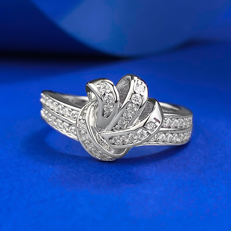 MIKAMU Jewelry S925 Silver Fashion Knot Row Diamond Ring - Creative Everyday Gift
