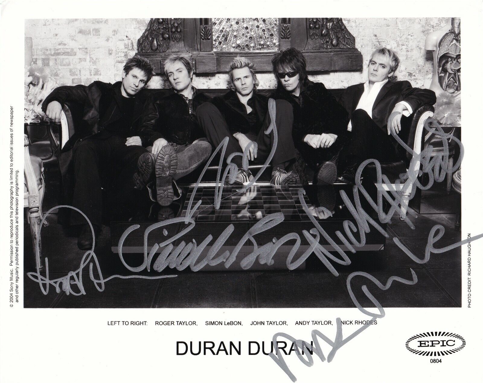 Duran Duran REAL hand SIGNED 2004 Promo Photo Poster painting JSA LOA Autographed Nick Simon +3