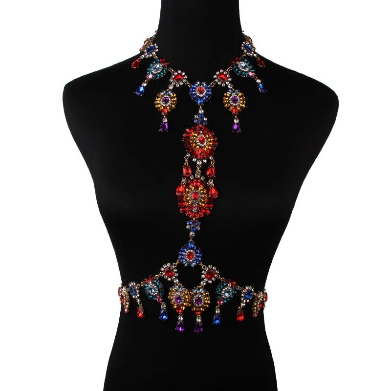 Dvacaman Summer Sex Body Jewelry Chain Handmade Multicolor Statement Necklace Jewelry Women Crystal Flower Pendant Necklace 8639