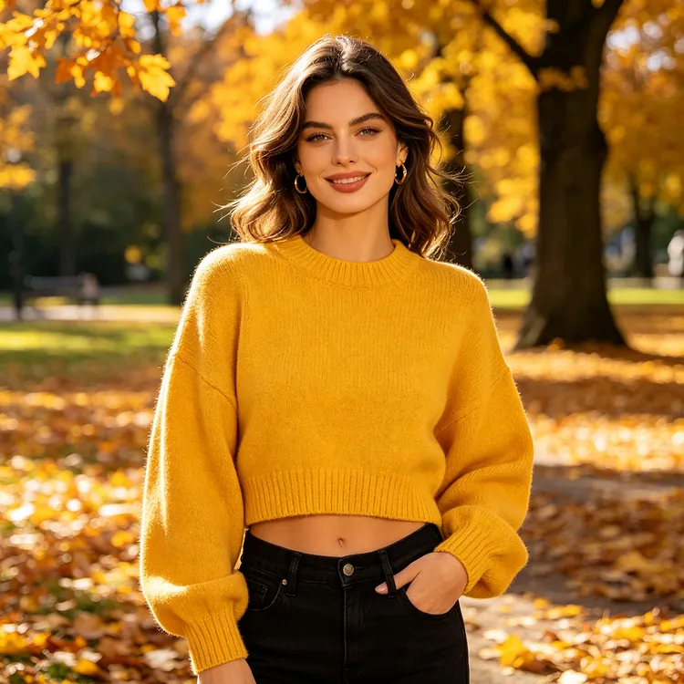 Mustard Cropped Crewneck Sweater