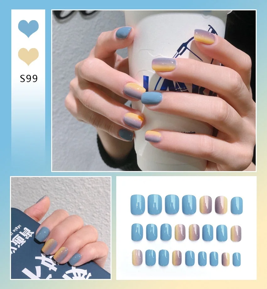 24pcs Full Cover Fake Nails Art Tools Matte Press on Coffin French Acrylic False Nail Tips With Glue Display Artificial Designs-Nail Inspo