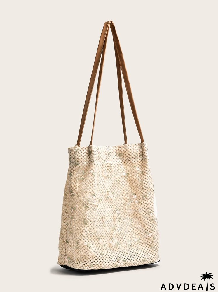 Floral Woven Tote Bag