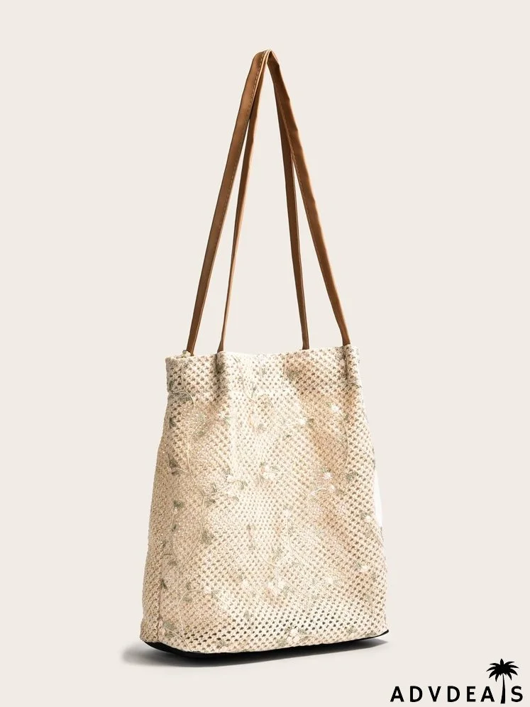 Floral Woven Tote Bag
