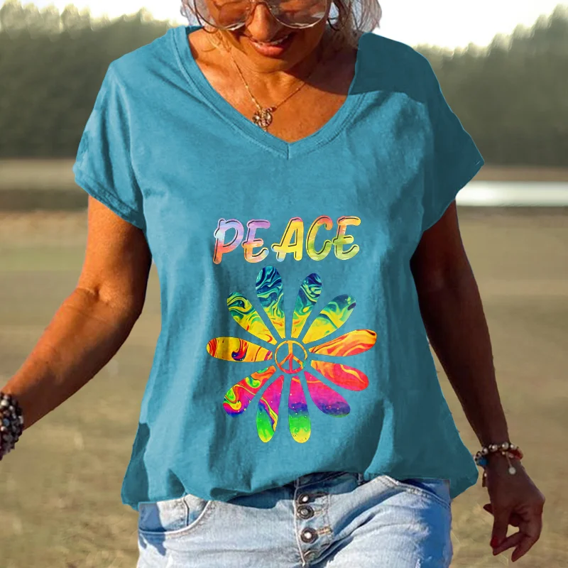 Peace Floral Printed Hippie T-shirt
