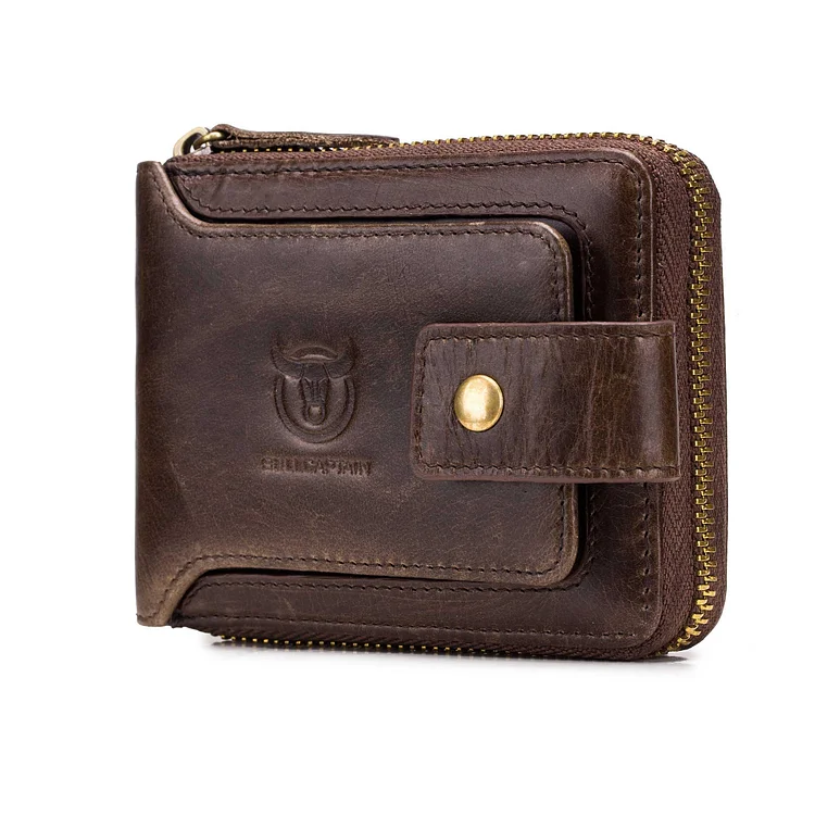 Bullcaptain RFID 100% Genuine Leather Cowhide Short Wallets Vintage Card Holder Coin Purse