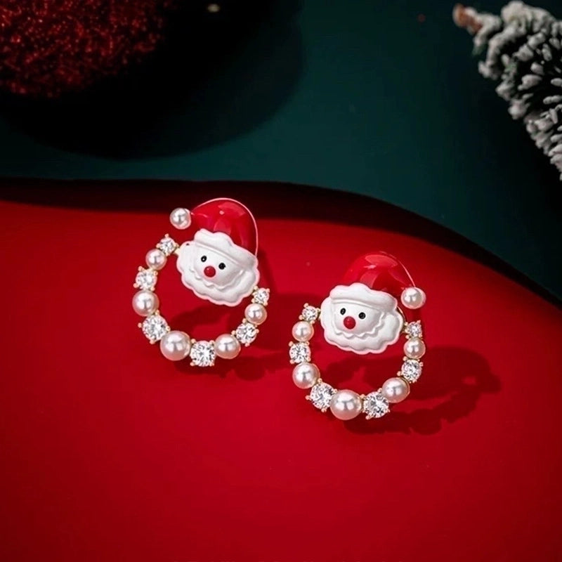 Fashion Christmas Tree Snowman Snowflake Alloy Enamel Rhinestones Women’s Drop Earrings Ear Studs 1 Pair