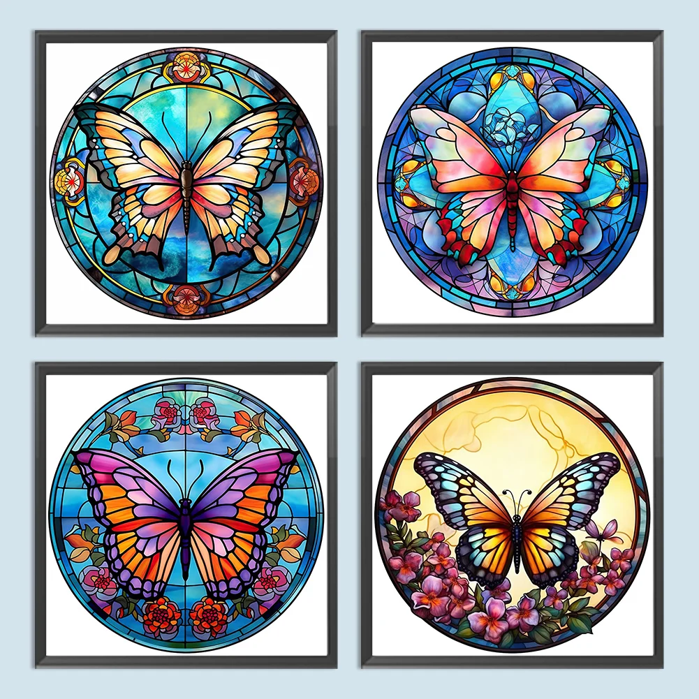 4Pcs Diamond Painting - Full Round - Stained Glass Animal(30*30cm)