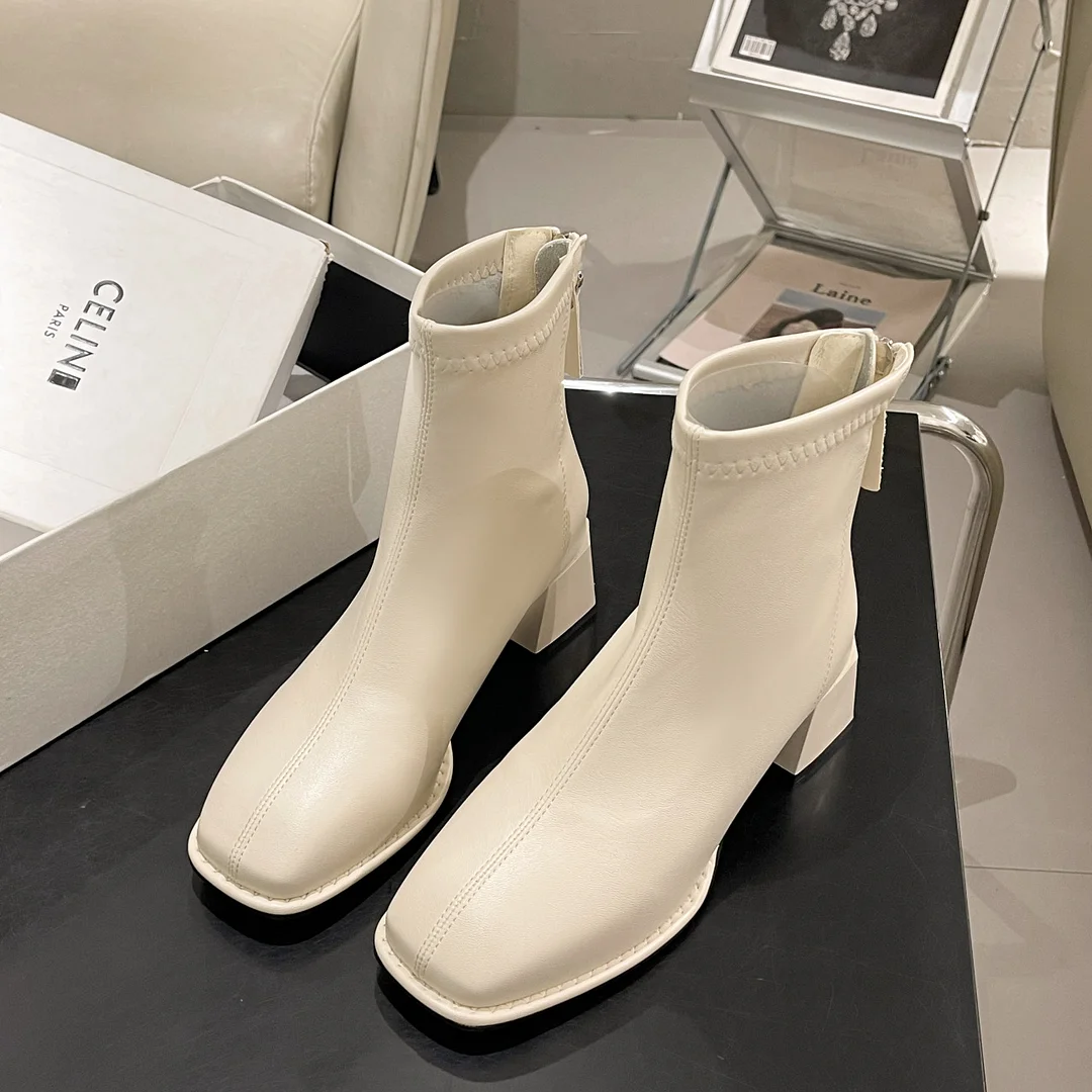 Yyvonne Boots Women's High-End Boots Spring And Autumn New Martin Boots Coarse And Korean Version Of Thin Boots After Zipper Single Boots