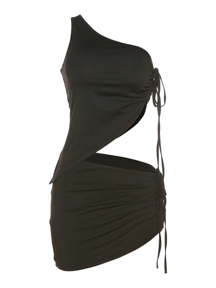 Jacqueline 2022 Drawstring Dress Summer Sets Womens Outfits Sexy One Shoulder Crop Top and Mini Skirts Sets Co-Ord Club Party