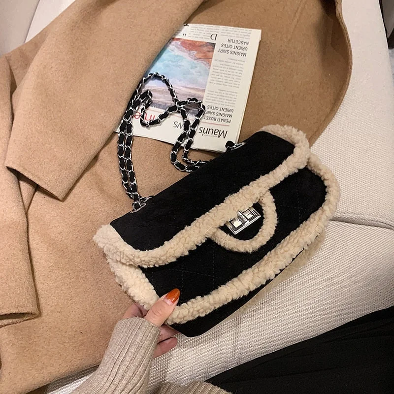 Lattice Square Plush Crossbody bag 2021 New High-quality Matte PU Leather Women's Designer Handbag Chain Shoulder Messenger Bag