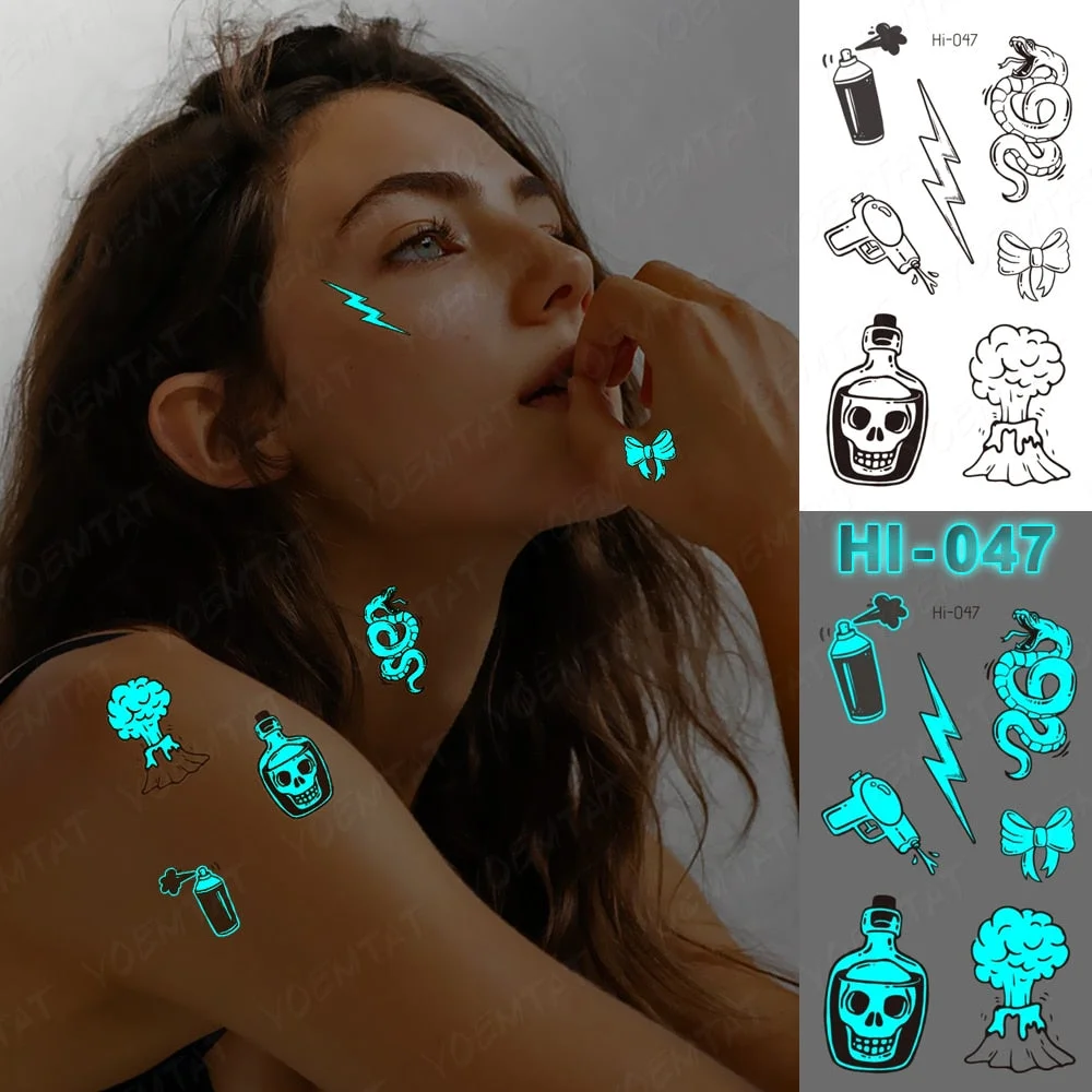 Blue Luminous Glow Tattoo Sticker Mountain Moon Waterproof Temporary Tatoo Nature Forest Sea Fake Tatto For Body Art Women Men