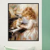 Piano chat fille-perceuse ronde peinture diamant-40*50cm