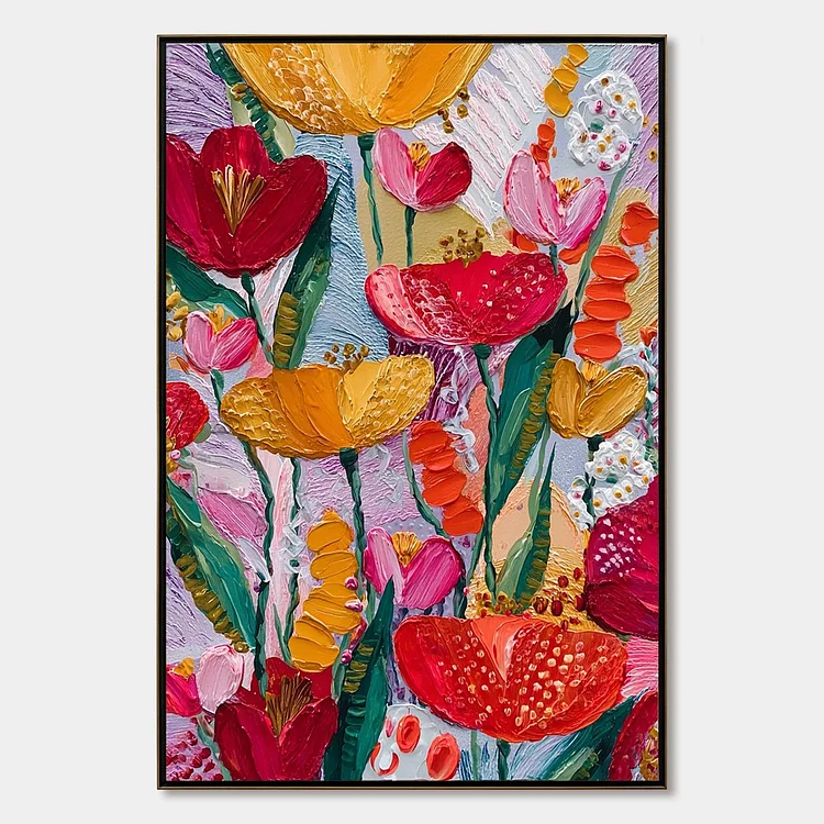 GARDEN MELODY: Textured Impasto Floral Oil Painting（Canvas painting）