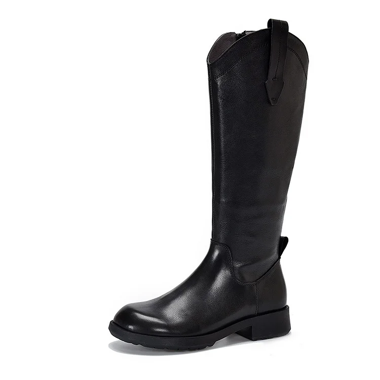 Vintage Leather Long Knight Boots - yankia