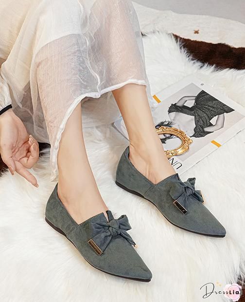 Bowknot Pointed Loafers Flat Slip-on