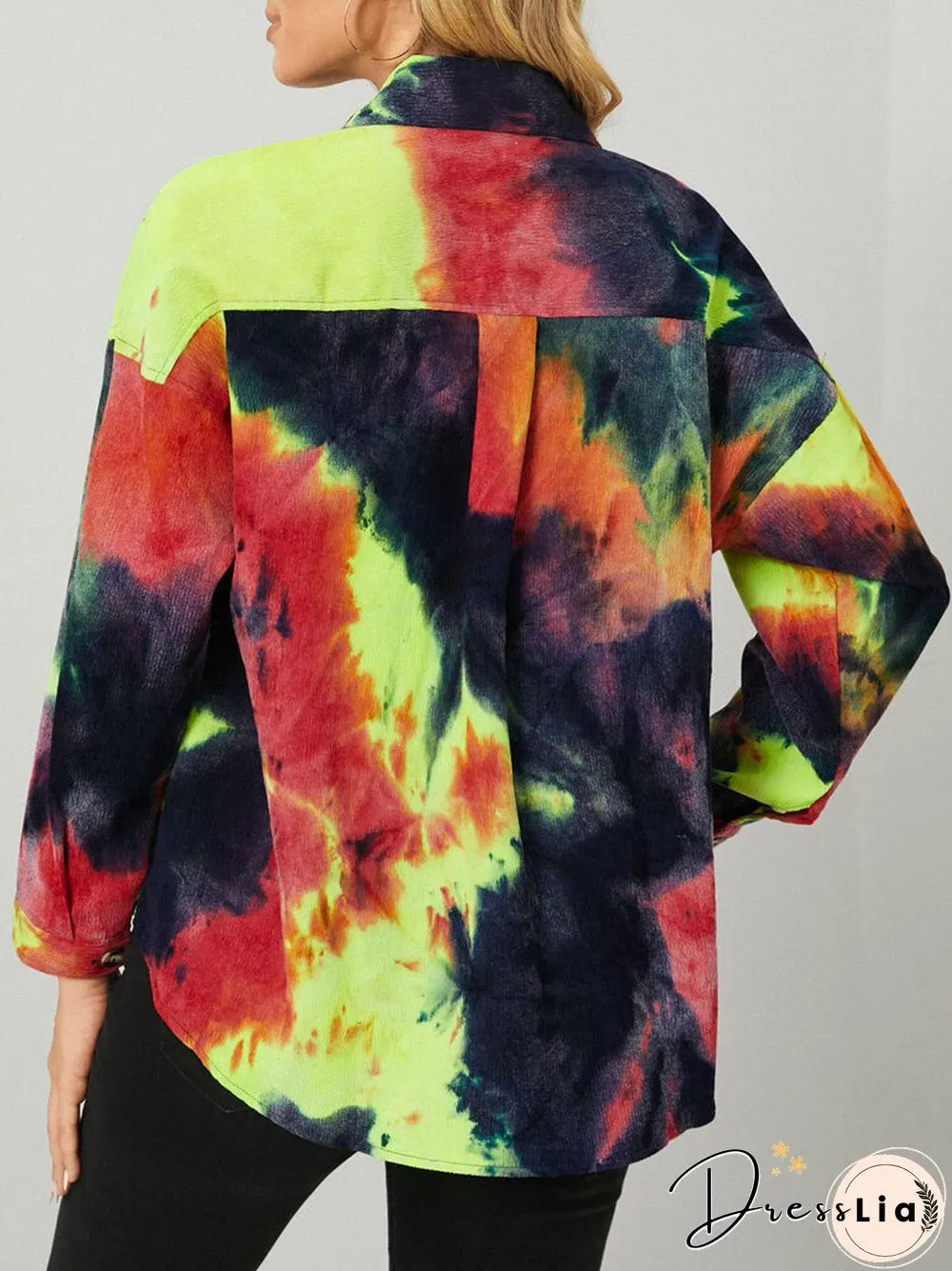 Tie Dye Corduroy Button Long Sleeve Lapel Jacket