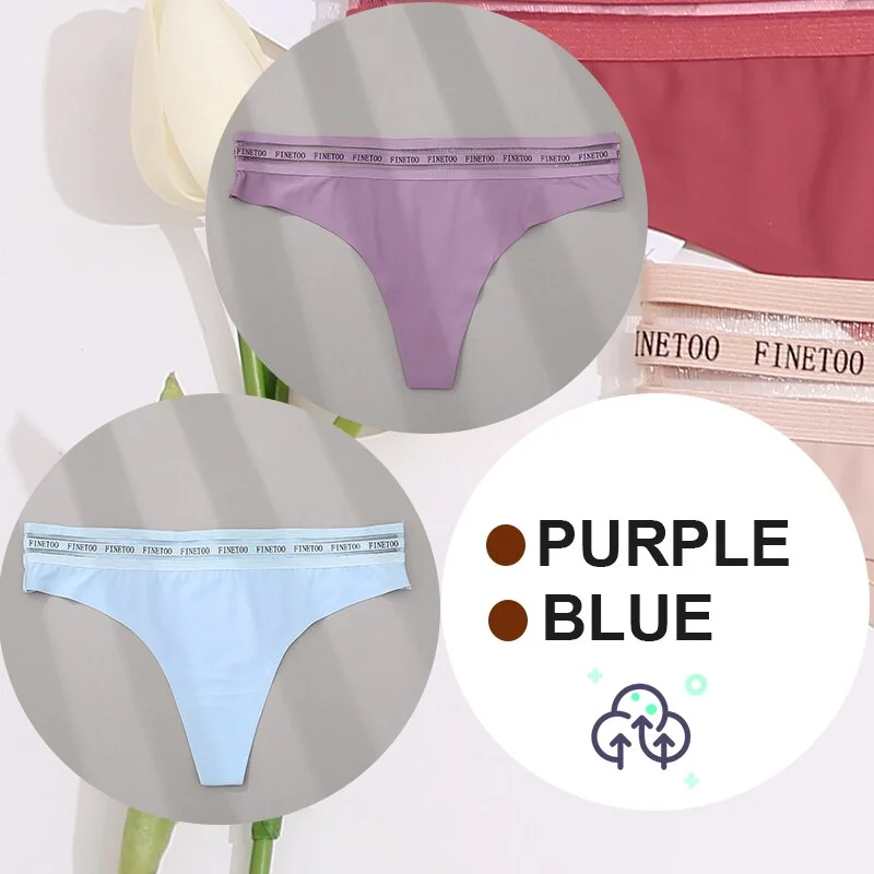 FINETOO 2PCS/Set Women Seamless G-string Panties M-XL Letter Soft Panties 7 Colors Patchwork Woman Underwear Thongs Lingerie