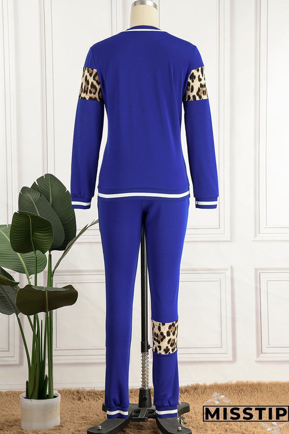 Blue Casual Print Patchwork O Neck Long Sleeve Two Pieces