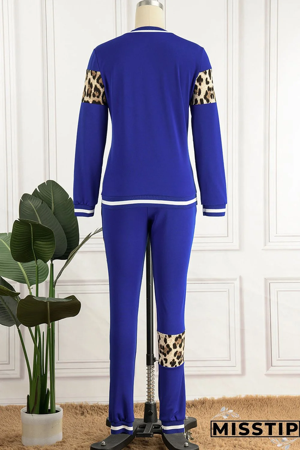 Blue Casual Print Patchwork O Neck Long Sleeve Two Pieces