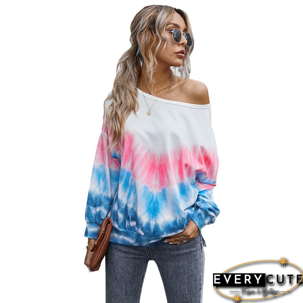 Pink Color Block Tie Dye Long Sleeve Sweatshirt
