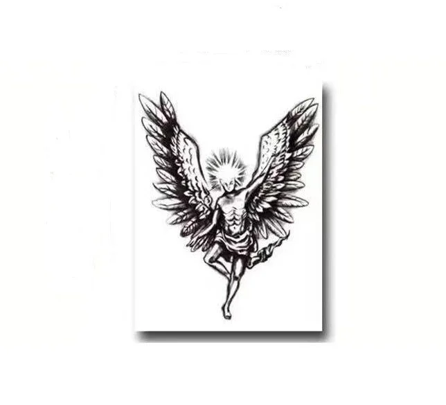 The Angel With Wing Neck Back Fake Tattoo For Women Men Body Art Waterproof Temporary Tatoos Black Flash Decals