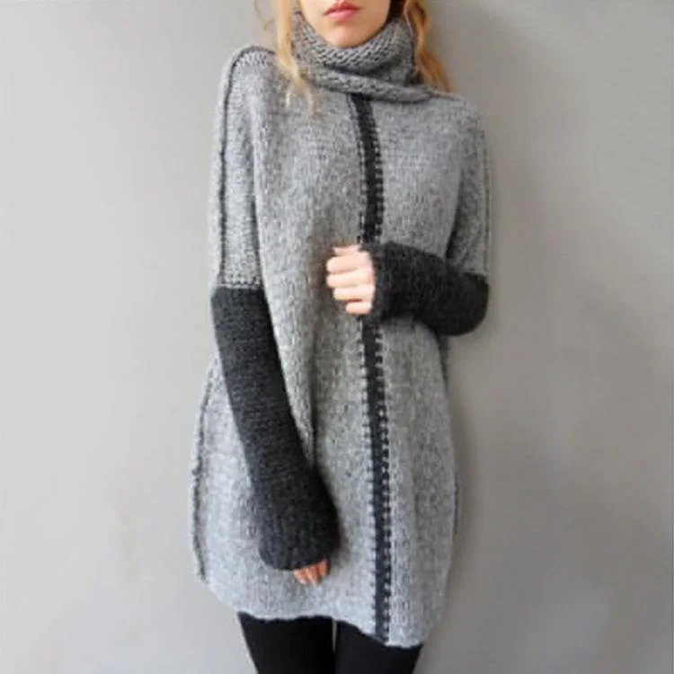 Autumn and Winter Turtleneck Loose Splicing Sweater