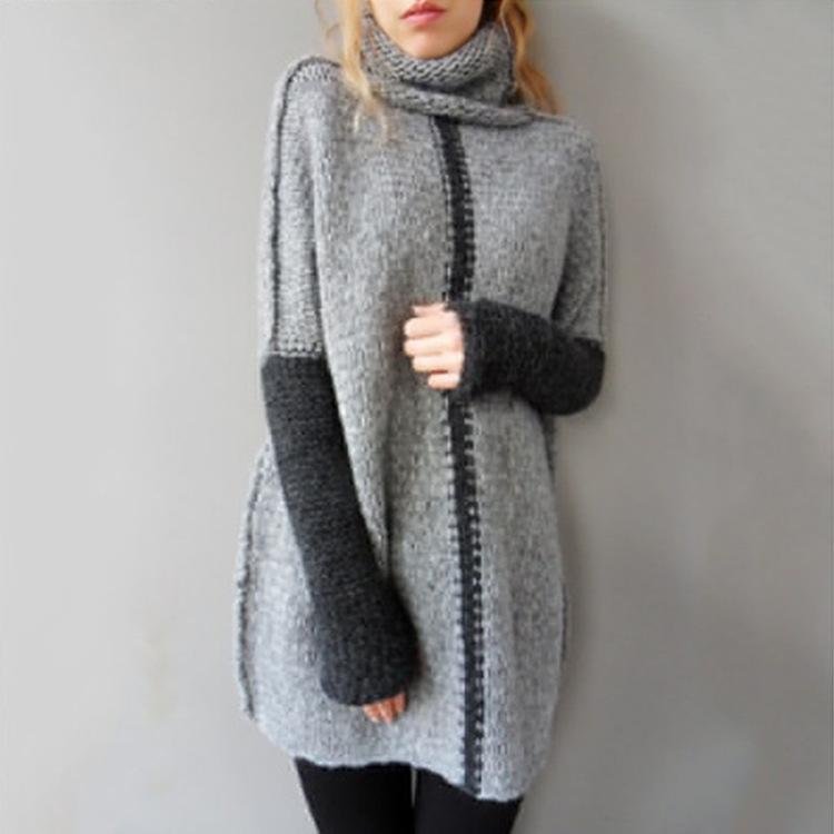 Autumn and Winter Turtleneck Loose Splicing Sweater | EGEMISS