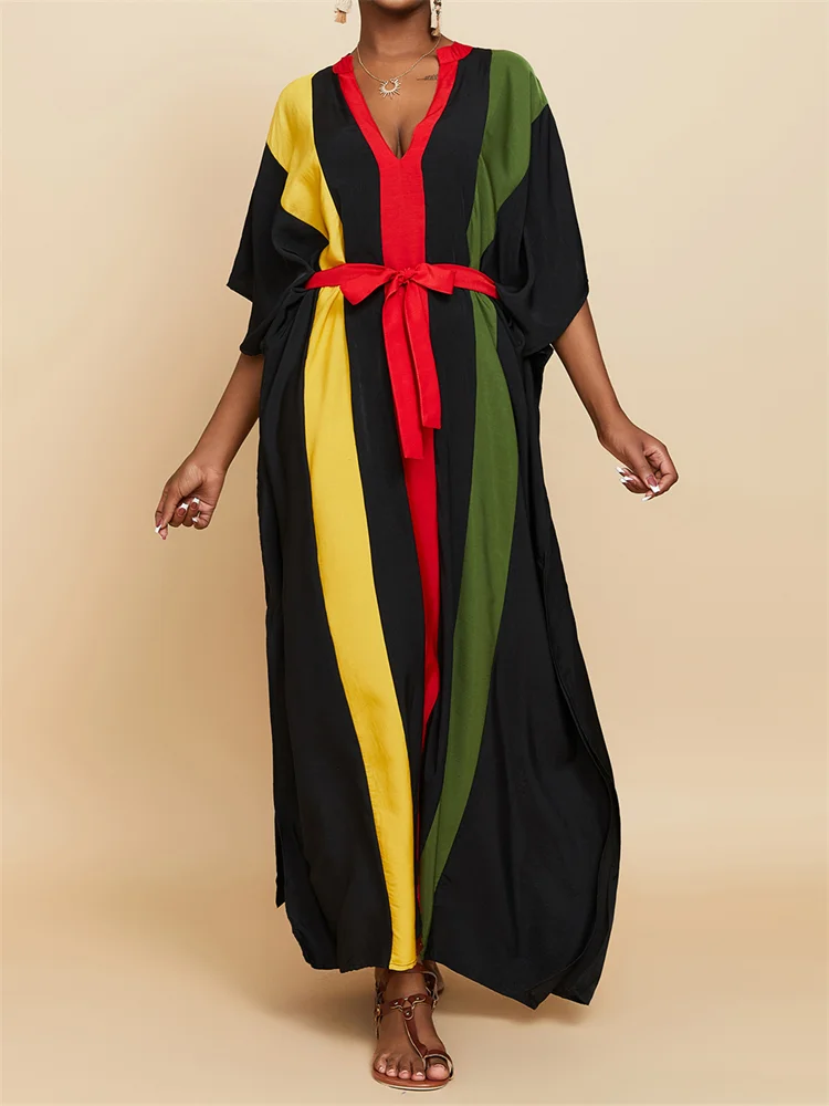VChics Black Pride Rasta Stripes Flowy Maxi Dress