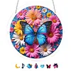 (18.5cm)DIY Acrylic Jigsaw Puzzle Window Hanging with Hanging Chain DIY Stained Glass Decoration Round Window Puzzle Decor for DIY Craft Project (Flower Butterfly)