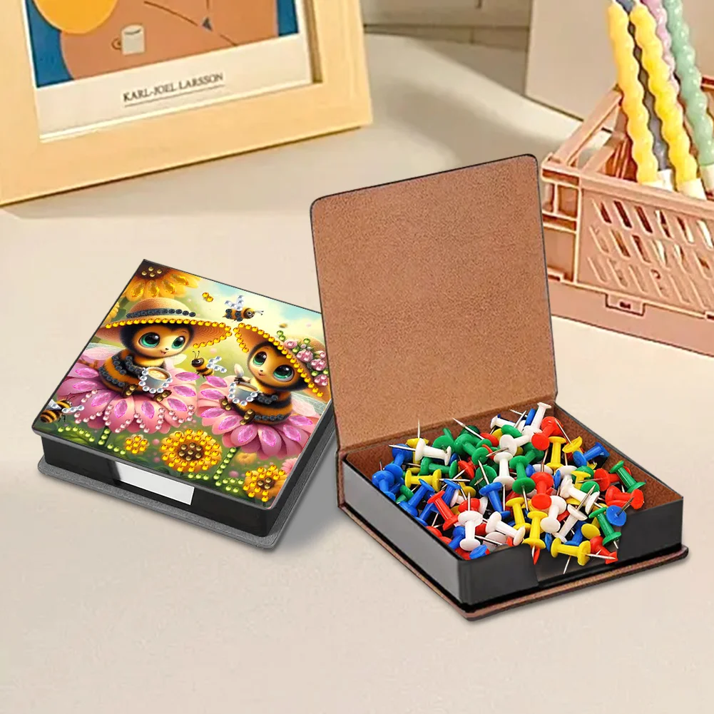 PU Bee Diamond Painting Notecard Box with Papers for DIY Art Craft